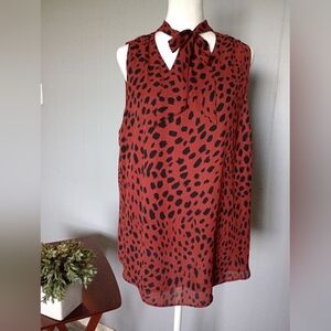 Apt 9 Sleeveless Rust Red Tie-Neck Animal Print Blouse Size XL